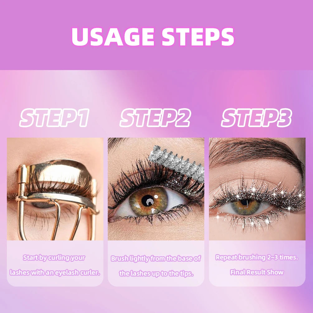 Sparkling Diamond 3D Mascara Long Lasting Makeup Curling Volume Extension Glitter Lengthening Eyelashes Mascara Cosmetics