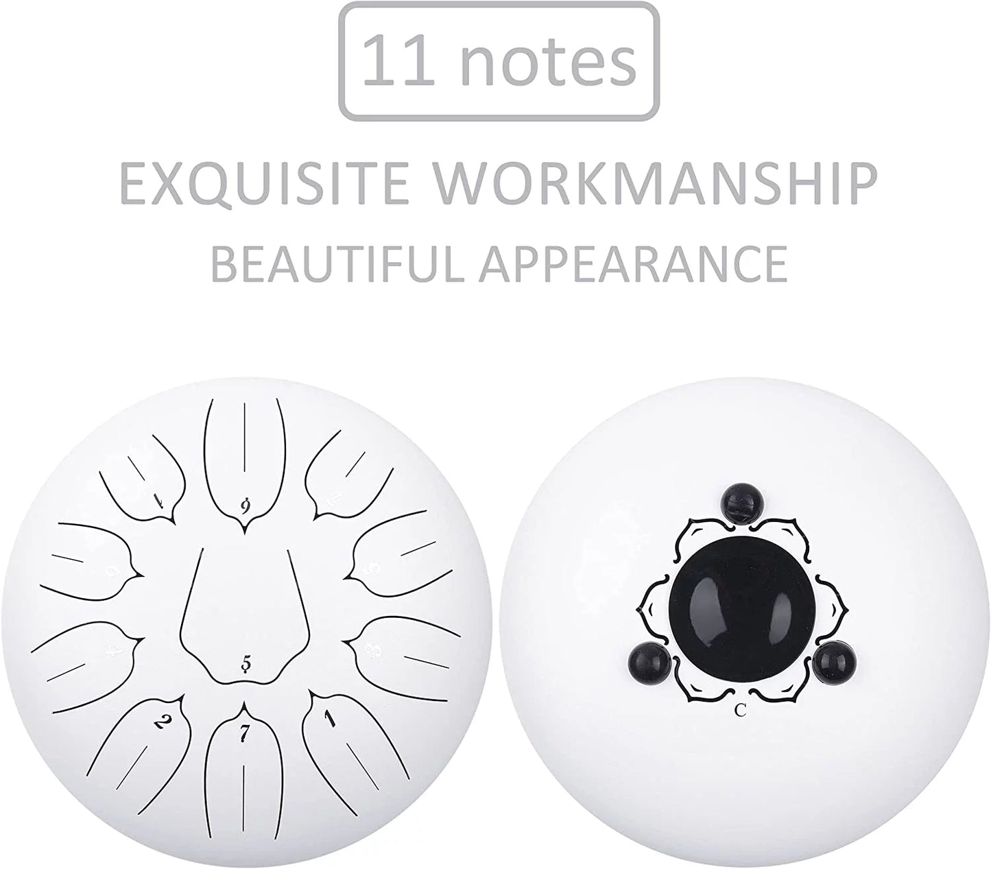 Steel Tongue Drum 11 Notes 12" Meditation Musical Percussion Instrument Hand Pan Drum(White)