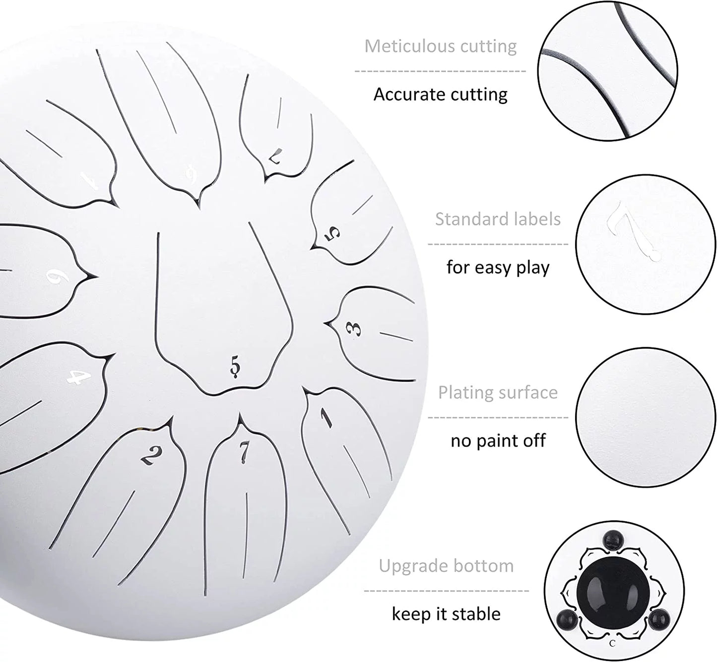 Steel Tongue Drum 11 Notes 12" Meditation Musical Percussion Instrument Hand Pan Drum(White)