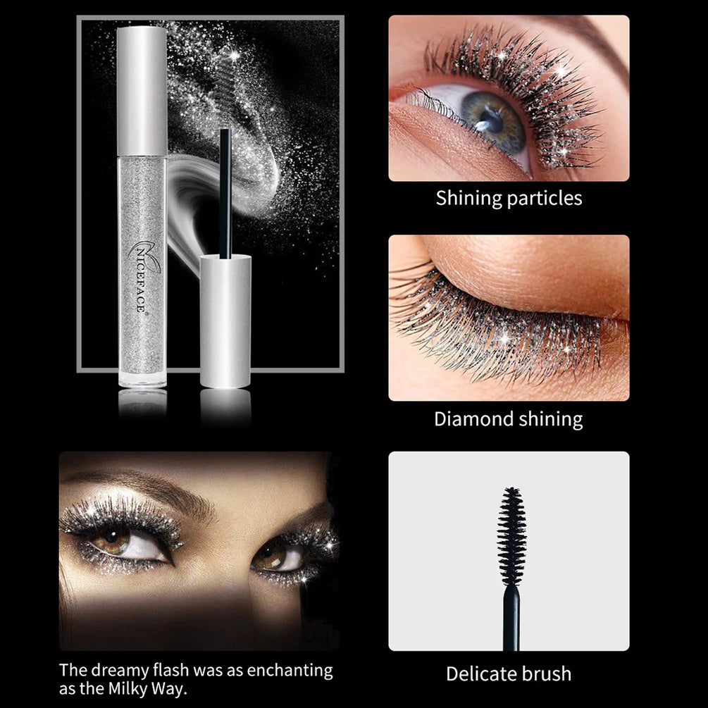 Diamond Glitter Mascara Fast Dry Eyelashes Curling Extension Makeup Waterproof Long-Lasting Lengthens Eye Lash Black 4D Mascara