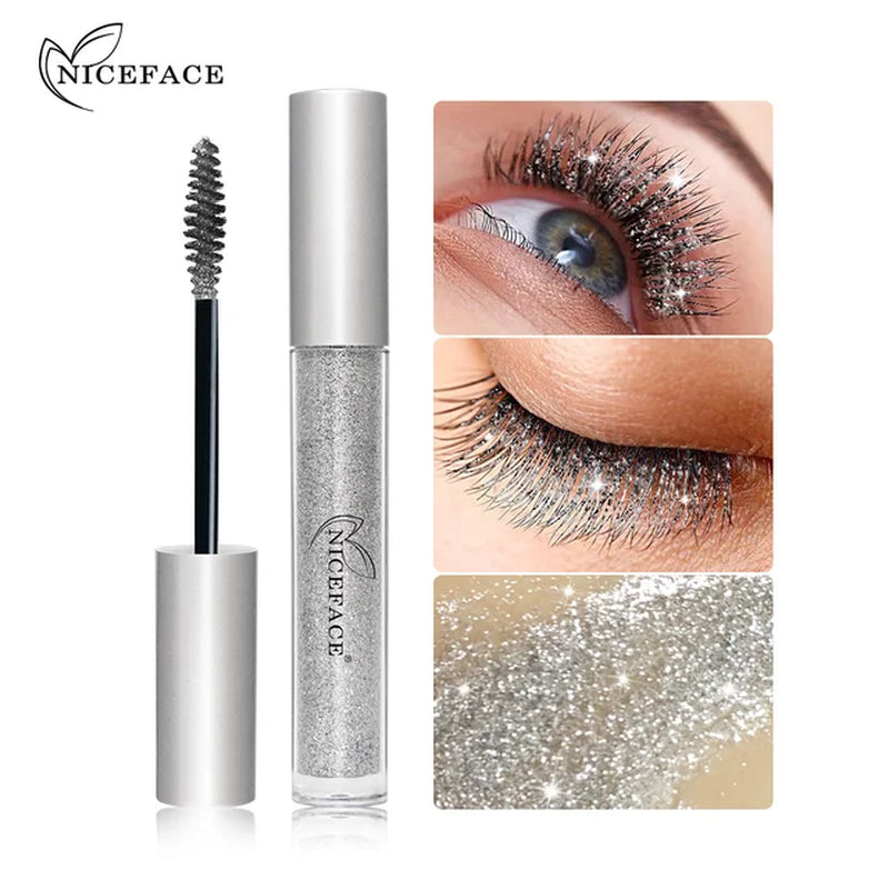 Diamond Glitter Mascara Fast Dry Eyelashes Curling Extension Makeup Waterproof Long-Lasting Lengthens Eye Lash Black 4D Mascara